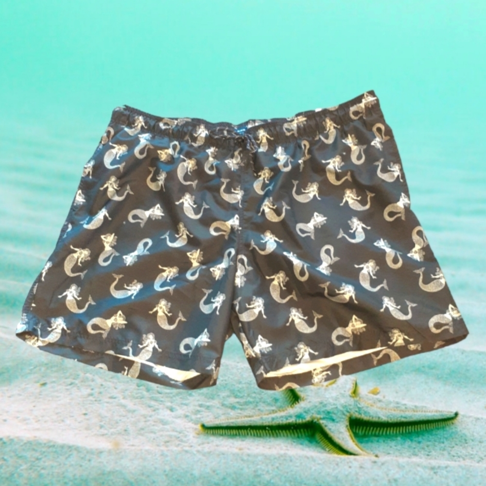 GEORGE Silver Mermaid Print on Black Men's Classic Swim Trunks